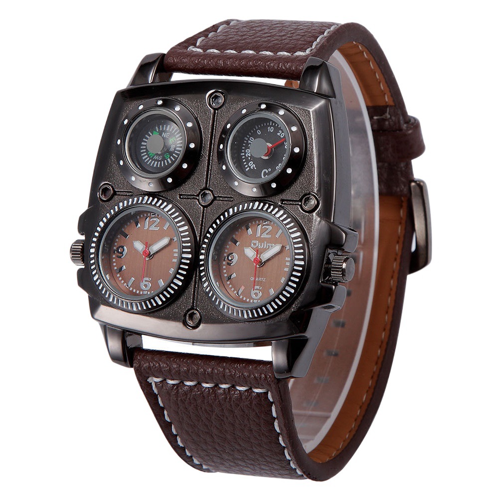 Oulm gran dial de moda casual reloj de los hombres gran dial doble zona horaria brújula decoración de los hombres reloj de cuarzo 1140 image 1