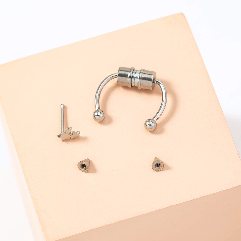 New Stainless Steel Magnetic Star Nose Bone Nail Without Perforation Fake Nose Clip Simple Niche Nose Ring