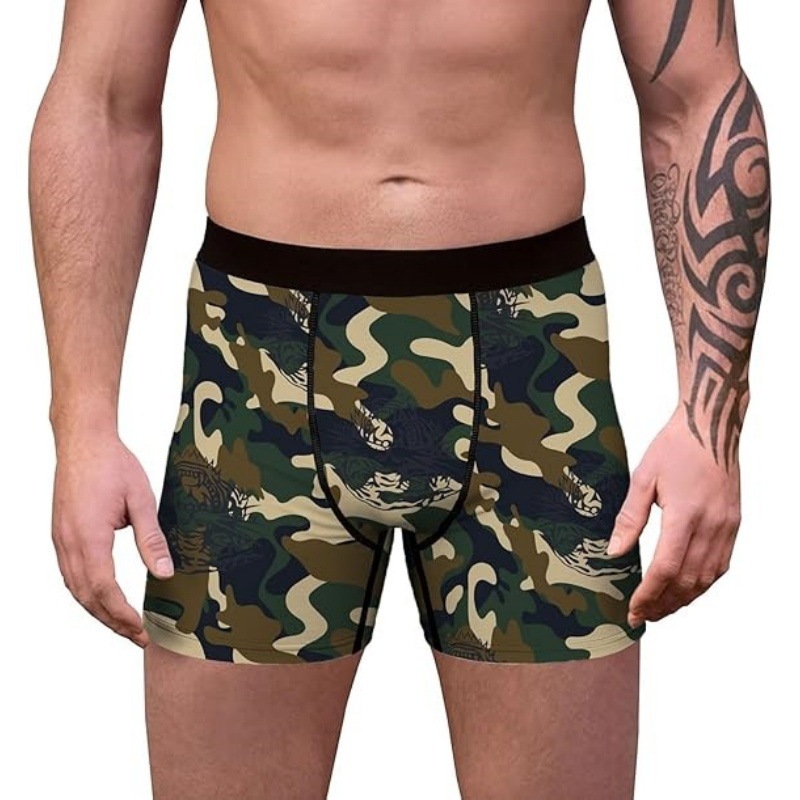 Ropa interior larga bóxer delgada de cintura media diaria para hombres 2024 venta caliente color de contraste camuflaje impresión digital 3D