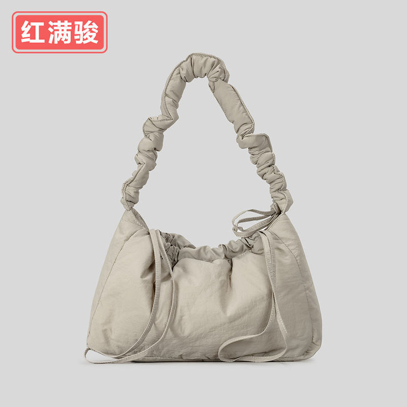 韩系百搭抽绳云朵包褶皱单肩斜挎包简约柔软大容量夹棉腋下包女|undefined