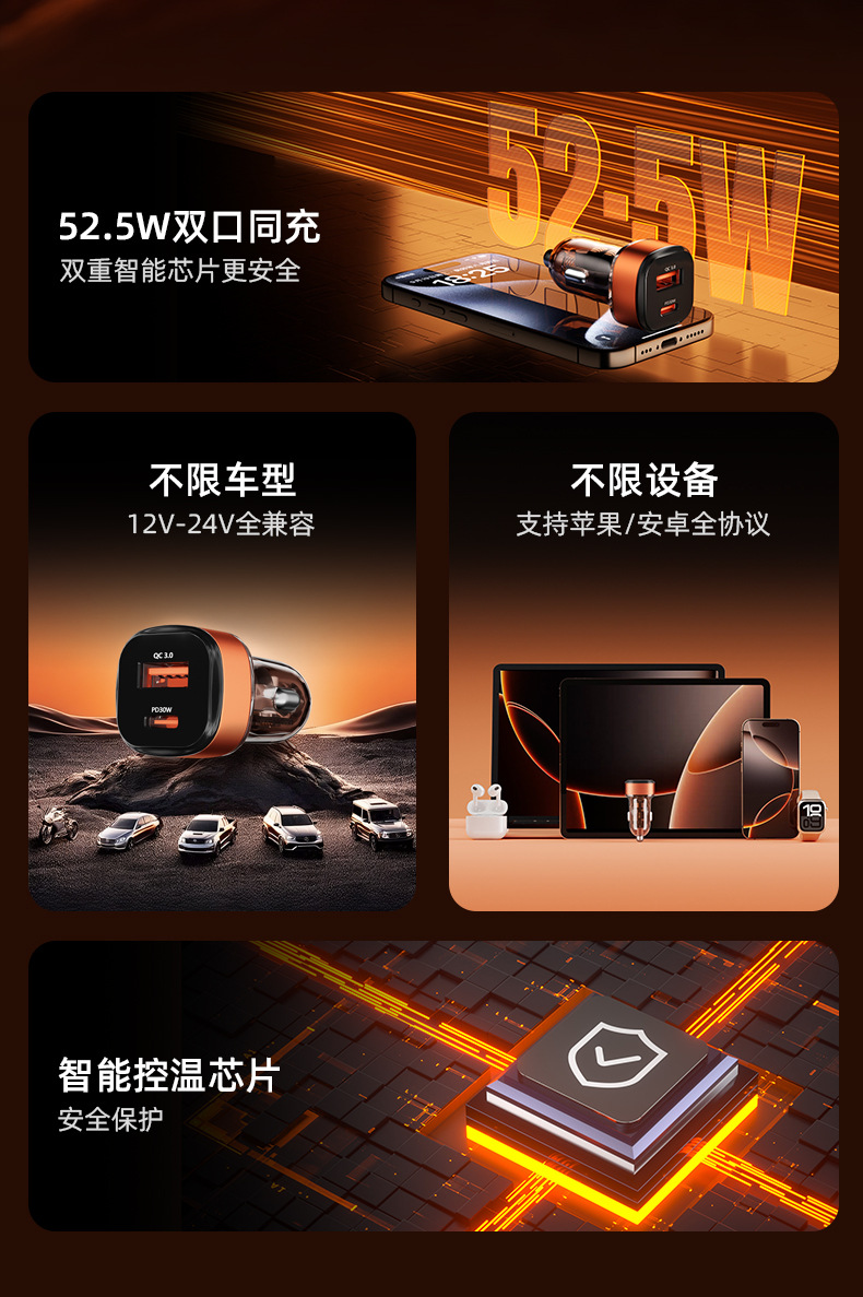 Cyberpunk Mechanical Style Car Mobile Phone Charger Super Fast Charging 2025 New Model Car Cigarette Lighter Adapter