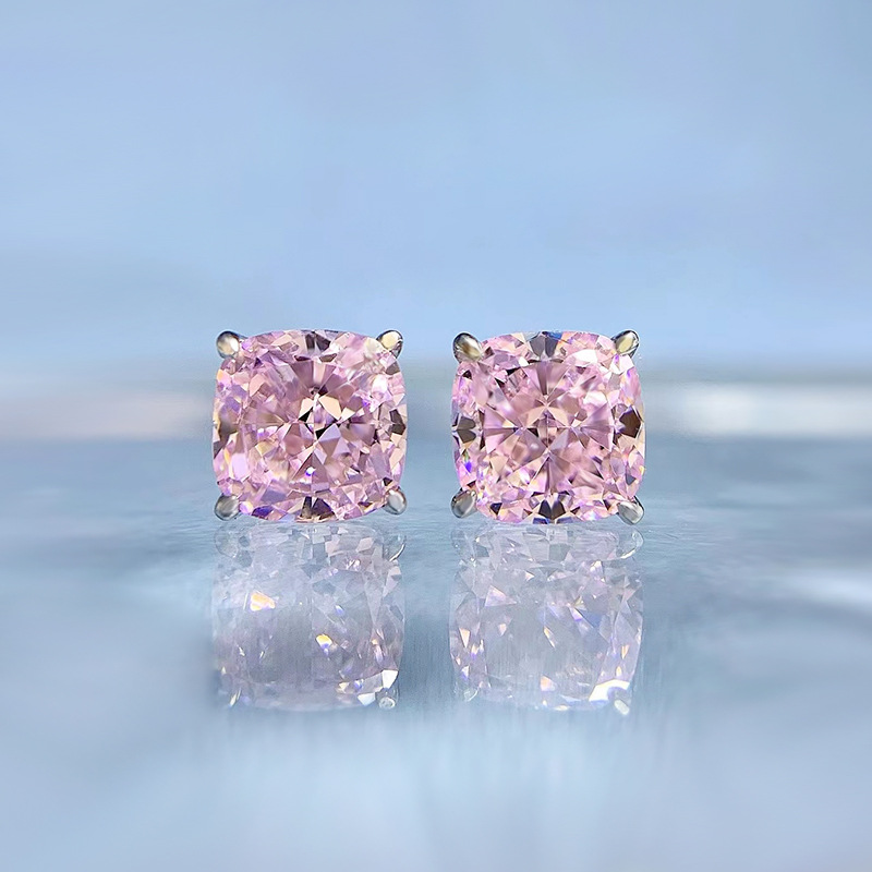 7g Weight High Carbon Diamond Inlay Material Ear Studs Classification 1 Pair Quantity Holiday Occasion 925 Sterling Silver Material Square Pattern Women'S Gender Inlay Design 1 Pair 925 Sterling Silver High Carbon Diamond Square Ear Studs 无