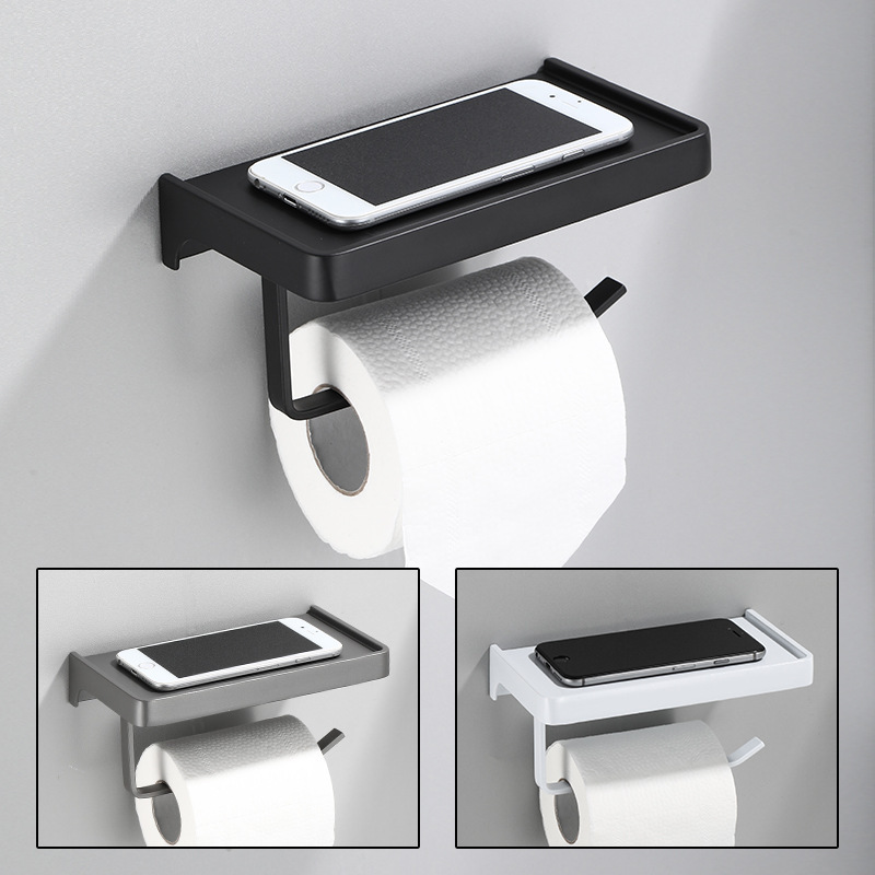Gun Grey Punch-free Phone Rack Tissue Holder Bathroom Space Aluminum Thickened Roll Paper Holder Toilet Roll Paper Holder