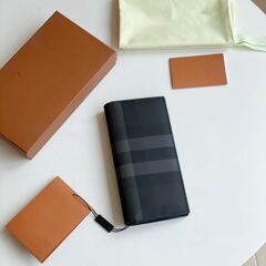 B家格子ストライプ新品メンズ财布カード位置ジッパー革クリップファッションシンプル小銭カードバッグロングスーツクリップ