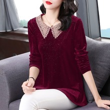 中长款打底衫2025春秋新款洋气大码娃娃领金丝绒上衣长袖t恤女装