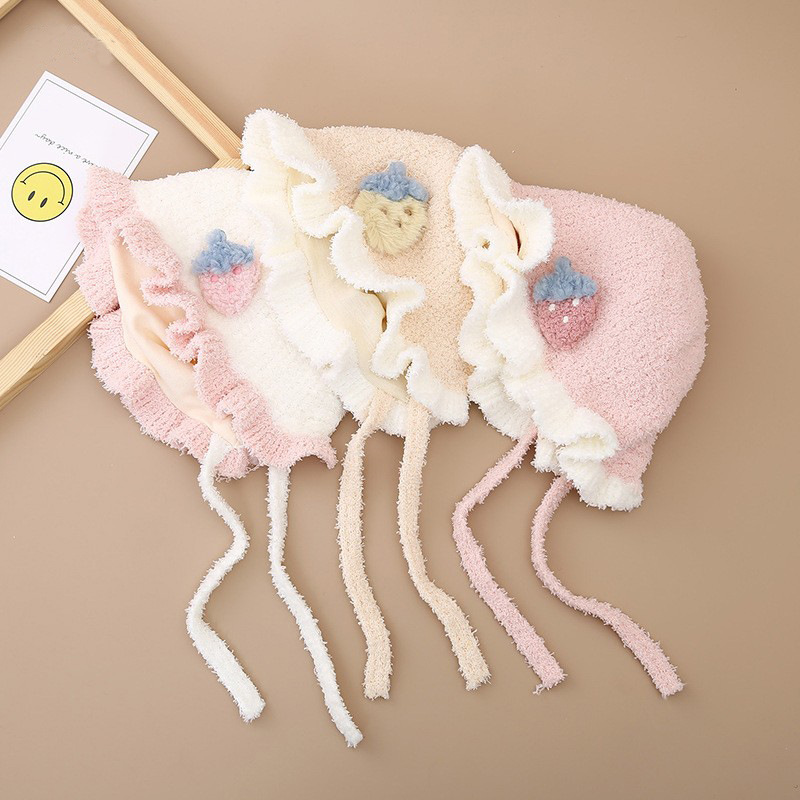 Sombreros para bebés otoño y invierno lindos encaje dulce bebé princesa sombrero de peluche protección de orejas de la corte sombrero de abrigo
