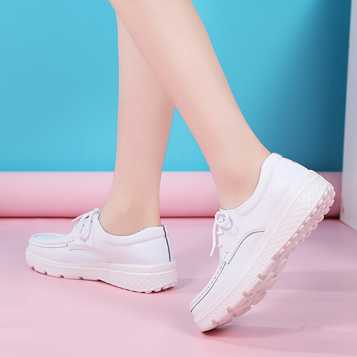 Women's White Soft Sole Nurse Shoes, Spring and Summer  New Korean Style Flat Wedge Heel Breathable Non-Slip Plain Shoes, Dropshipping
