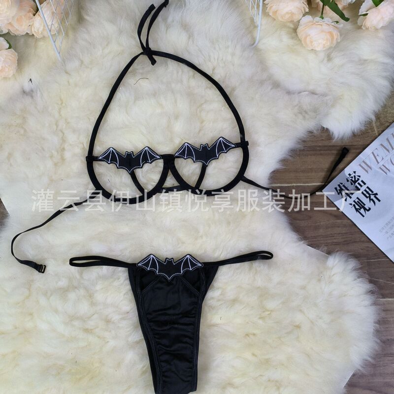 Foreign Trade European and American Sexy Underwear Halloween Deviruchi Sexy Lace-Up Pajamas Women's Three-Point Bikini suit