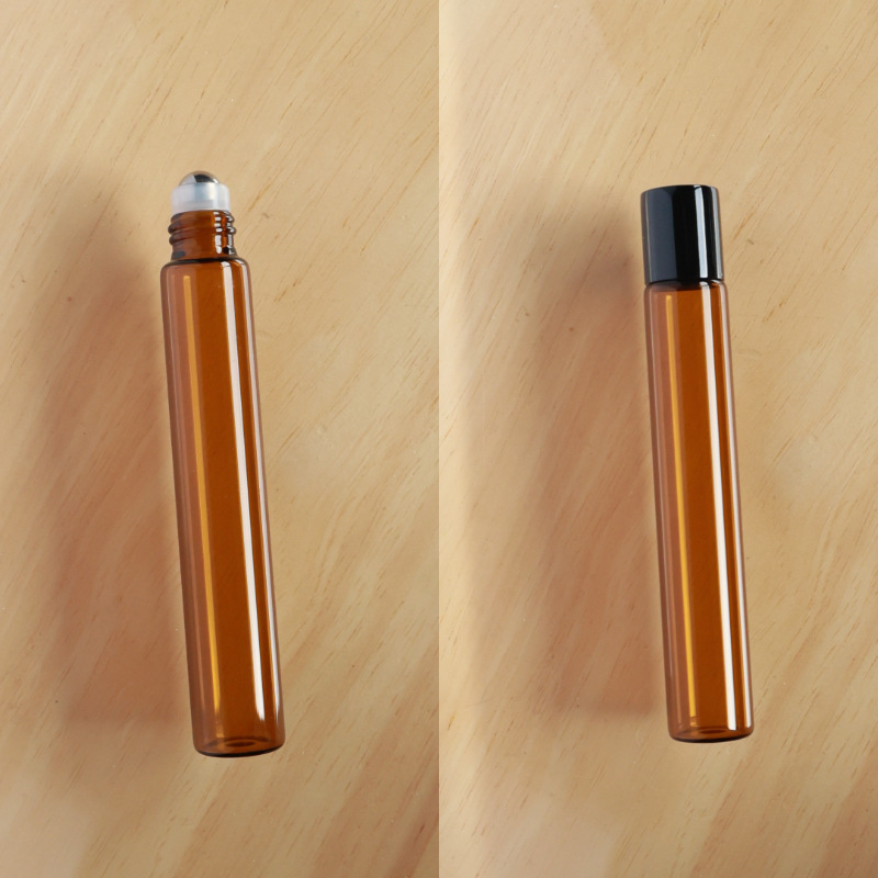 Botella roll-on para aceites esenciales cosméticos, botella marrón para aceites esenciales, botella transparente para reactivos, botella roll-on de vidrio, botella de perfume ámbar.
