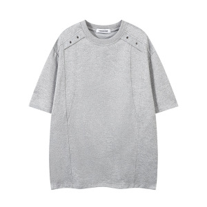 铆钉装饰纯色短袖T恤男款夏季男款夏季休闲街头潮流ins百搭