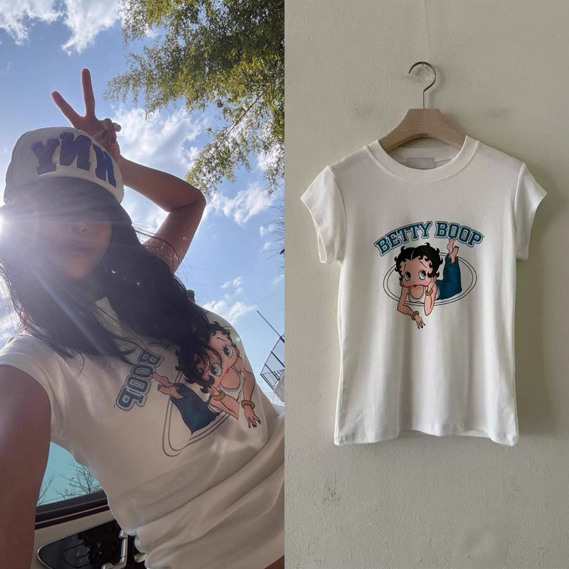 New 2026 Spring/Summer Korean Dongdaemun Age-Reducing Cartoon Betty Print Round Neck Short-Sleeve T-Shirt