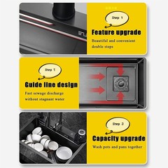 Manufacturer wholesale 304 stainless steel waterfall sink handmade basin household dishwashing pool under counter large single bowl 