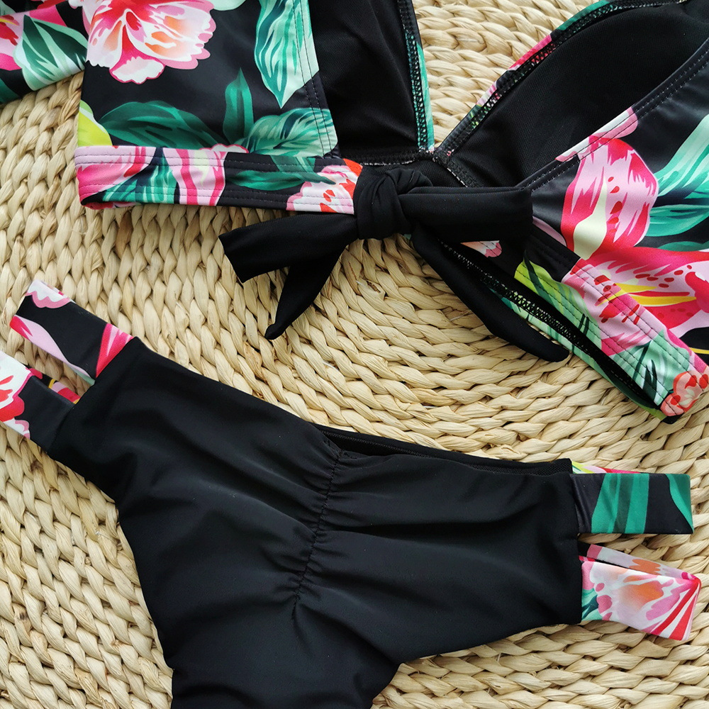 192g Weight Sexy Feel Of Sensation Briefs Panties Style Polyester Fabric Type 2 Pieces Set Quantity Swimming Pool, Beach Occasion Ditsy Floral Pattern Women's Gender Women's Ditsy Floral 2 Pieces Set Bikinis Swimwear 37