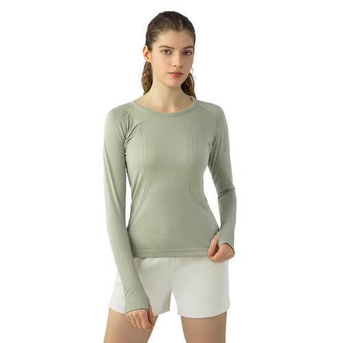 New autumn and winter lightweight breathable round neck sports tops for women stretch slim running fitness casual yoga wear long sleeves