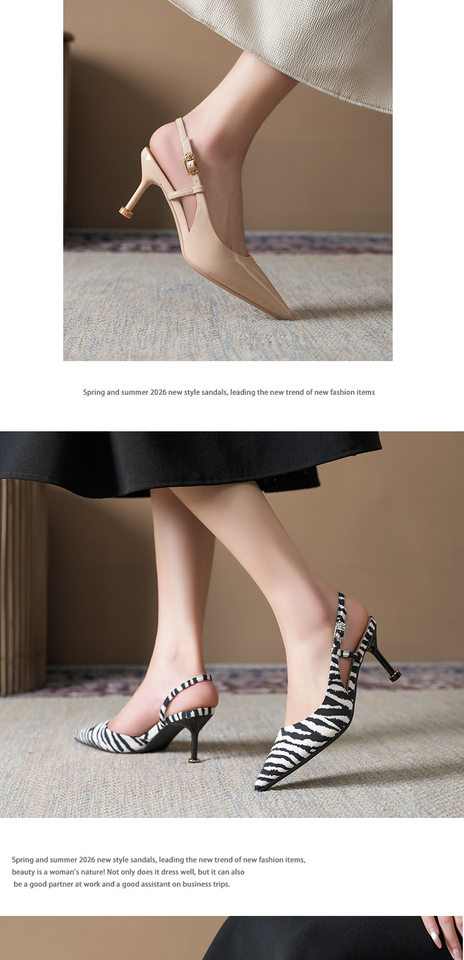 Sandal nữ bít mũi mũi nhọn gót mảnh quai ngang phong cách công sở, gót 6–8 cm — Màu be, Màu đỏ rượu, Vân ngựa vằn, màu đen chi tiết 8