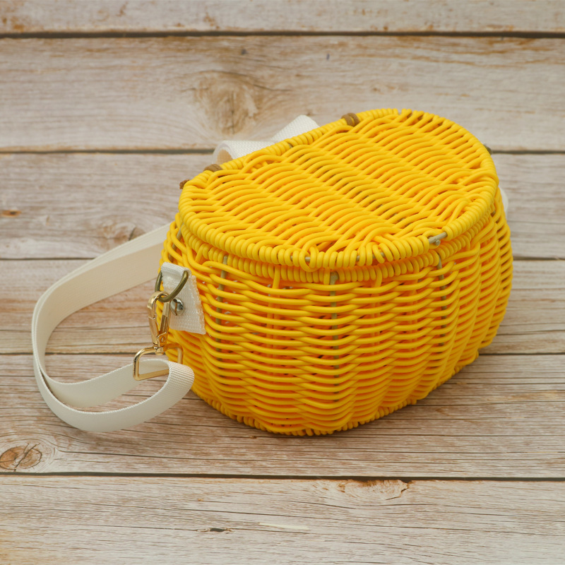 Cesta de ratán pequeña estilo INS, cesta de bicicleta para niños, bolso bandolera de un solo hombro, cesta de juguetes tejida, cesta de almacenamiento