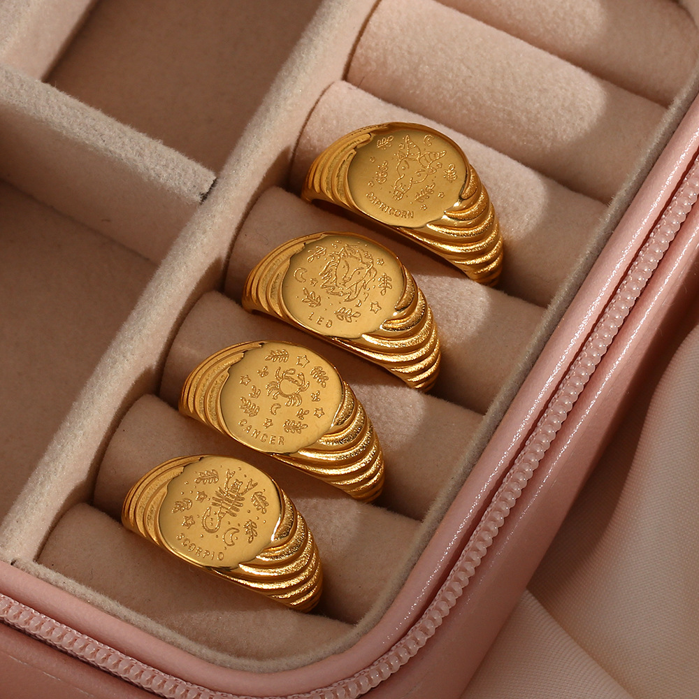 Retro Constellation Stainless Steel Rings Plating Stainless Steel Rings