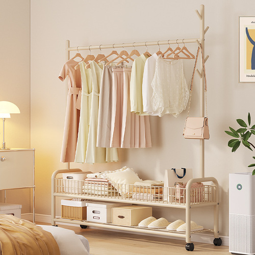 Floor-standing coat rack for home bedroom cream wind clothes hanging simple indoor dormitory removable cooling clothes drying rack