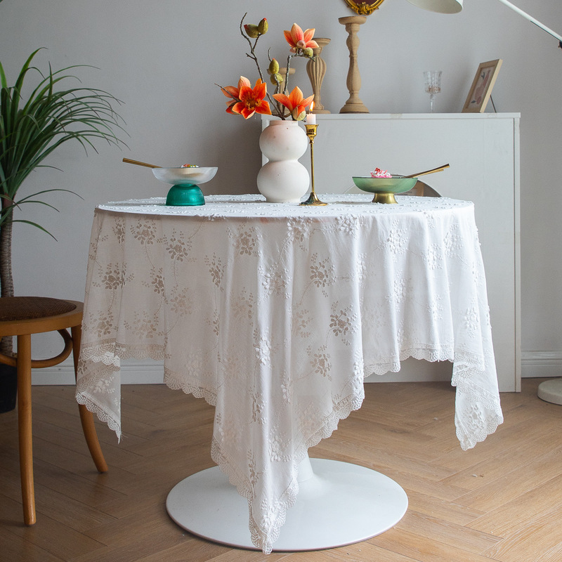 Cross-Border Embroidered Tablecloth French Palace Accessible Luxury Pure White Lace High-End Tablecloth Decorative French Retro Cover Cloth