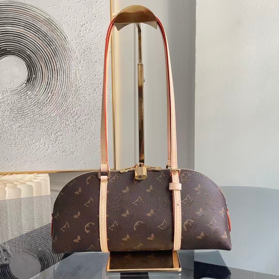 New Monogram Retro Shell Underarm Bag Squire East West Bowling Bag Versatile Commuter Shoulder Bag - Thumbnail 6