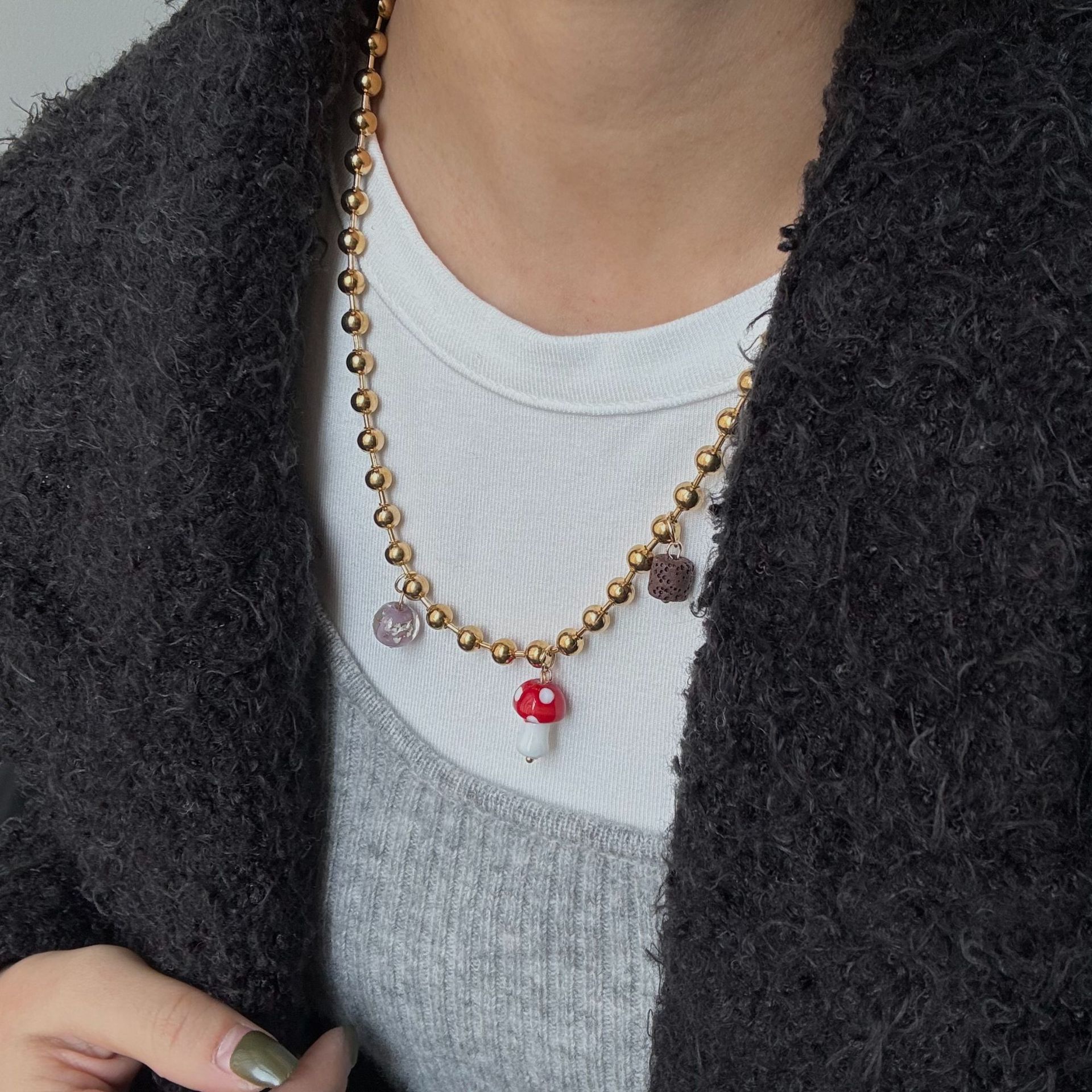 18g Weight glass Pendant Material Pendant Necklace Classification Titanium Steel Chain Material ball chain Chain Type 1 Piece Quantity Holiday, Daily, Selfie Occasion Titanium Steel Material Mushroom Pattern Women's Gender Plating Design Casual, Elegant, Lady Style Wholesale Jewelry Casual Elegant Lady Mushroom Titanium Steel Plating Pendant Necklace Ball Chain 8