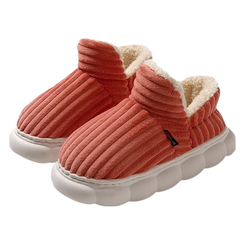 Zapatillas de algodón de otoño e invierno bolso de mujer talón engrosado suave Fondo interior hogar cálido confinamiento zapatos todo incluido felpa hombres al por mayor