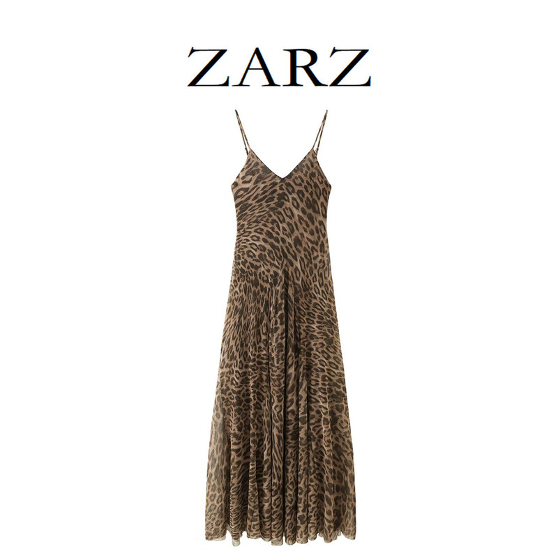 ZARZ custom-made, European and American style, new women’s fashion, chic and classic animal print silk mesh camisole dress