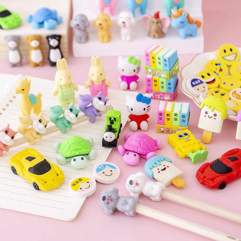 Estudiante de escuela primaria Borrador de dibujos animados creativo lindo animal forma desmontable pequeño borrador jardín de infantes lápiz borrador papelería