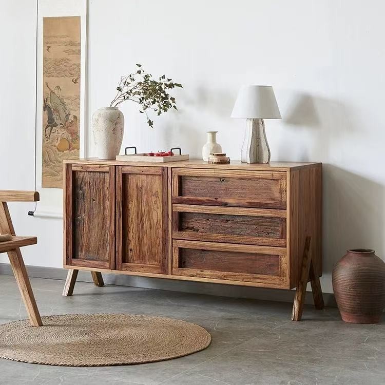 Wabi-Sabi Style Solid Wood Wall Cabinet Old Elm Sideboard Entrance Storage Cabinet Retro Tv Cabinet B&B Entrance Cabinet