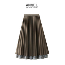 正反两面穿复古格纹网纱不规则半身裙垂感中长款A字长裙女秋8608