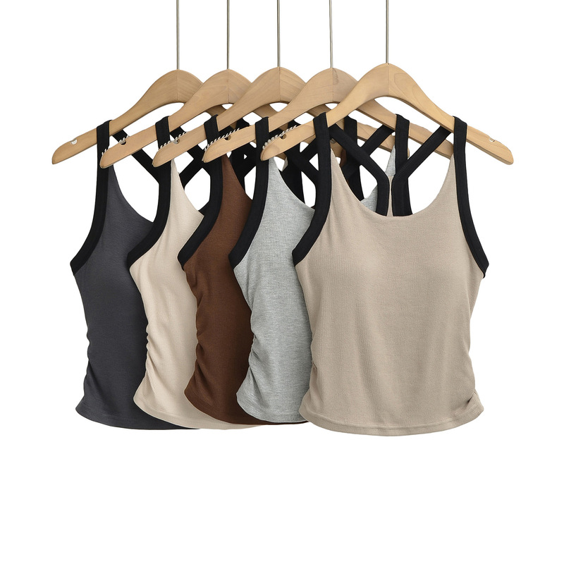 Modal Threaded Sports High-Elastic Tight Yoga Fitness Sling Women's Summer Pleated One-Piece Chest Pad Intimates Vest