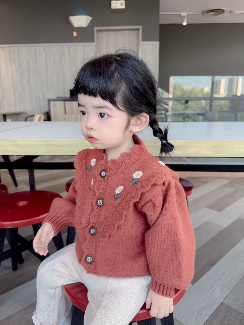Girls Cardigan Sweater Embroidered Floral Knitted Autumn Winter_voghion.com