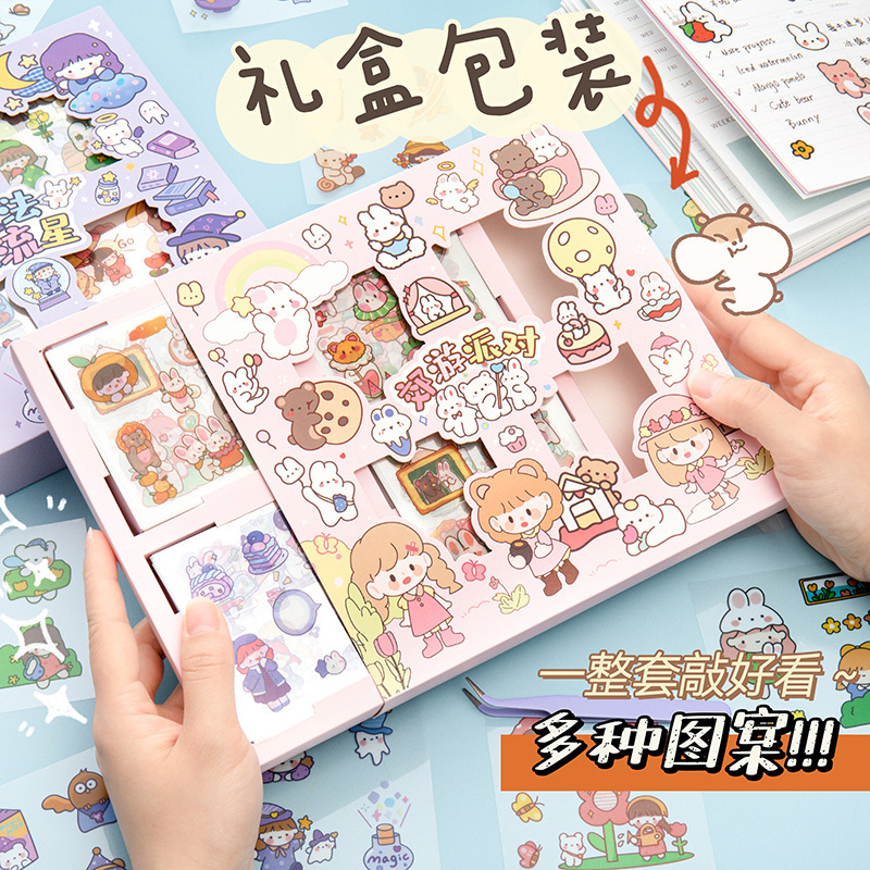 Lindo mascota de dibujos animados impermeable diario pegatinas caja de regalo traje 100 diario pegatinas niños chica pegatinas al por mayor