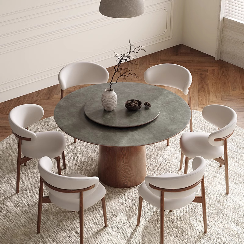 Mesa de comedor redonda de madera maciza estilo medieval combinación de mesa de comedor casera moderna simple mesa de comedor diseñador mesa redonda retro