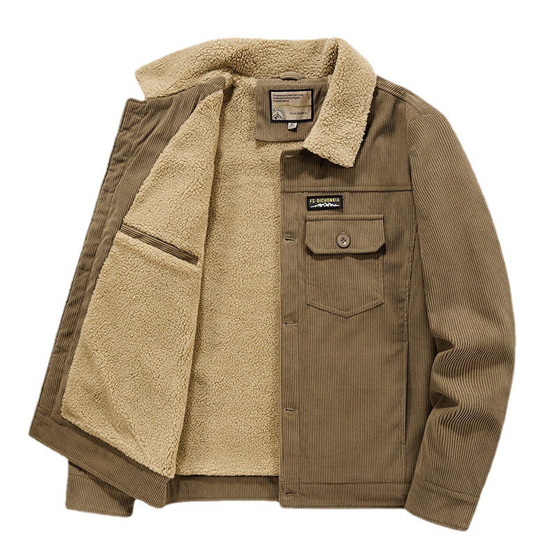 Abrigo de pana engrosado con forro polar de invierno ropa de trabajo para hombre chaqueta de lana de cordero vintage abrigo de algodón acolchado suelto casual de mediana edad