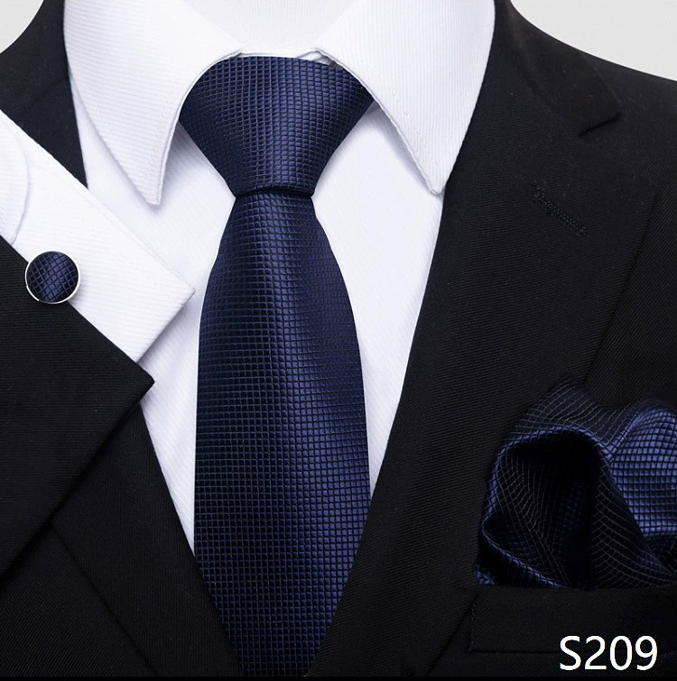 Ready stock solid color polka dot plaid tie wholesale solid color men's tie tie cufflinks pocket square set 8cm