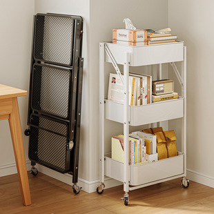Foldable Cart Bookshelf Storage Rack Floor Bedroom Snack Rack Mobile Wheeled Kitchen Storage Rack