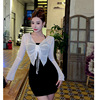 Solid color V-neck spring and autumn camisole dress+mesh long sleeved shawl 2-piece set
