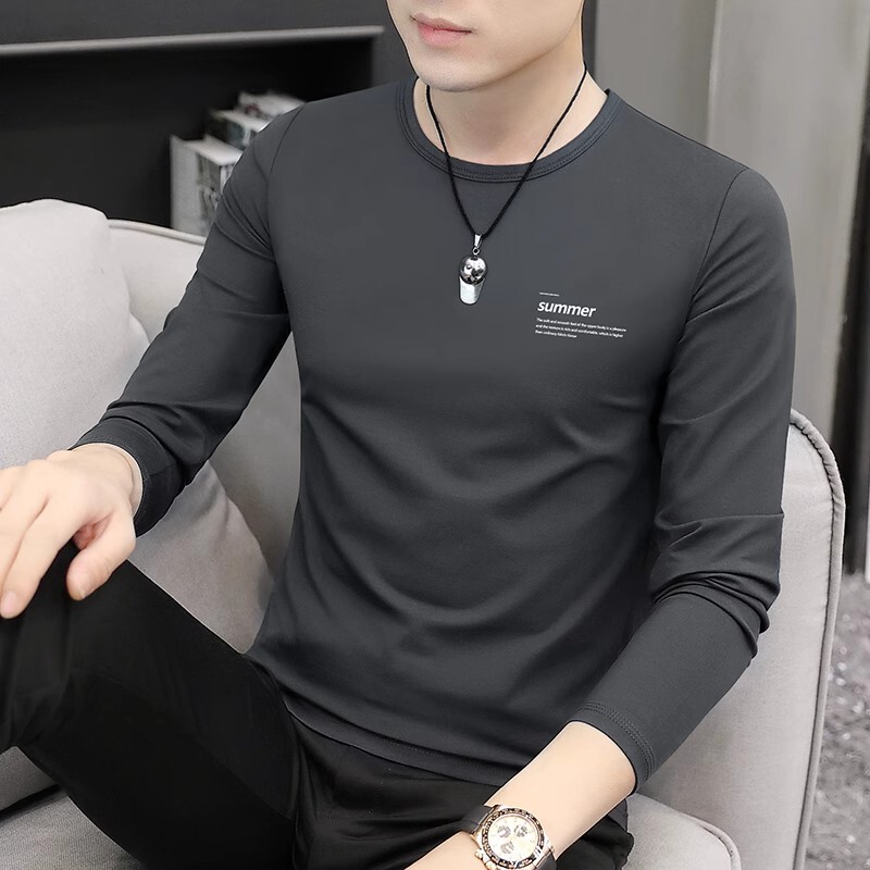 2025 New Men's Long Sleeve T-Shirt Autumn Round Neck Thin Base Shirt Underwear Inner Wear Autumn Clothes Fashion