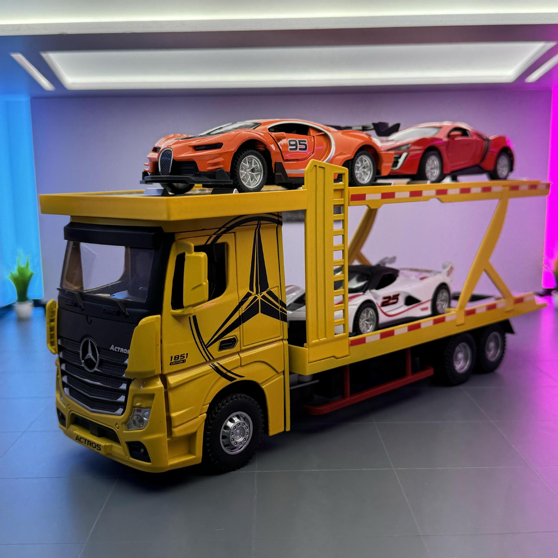 Hengteng aleación modelo de coche 1:24 Dapeng transporte remolque sonido y luz contenedor juguete coche música modelo Decoración