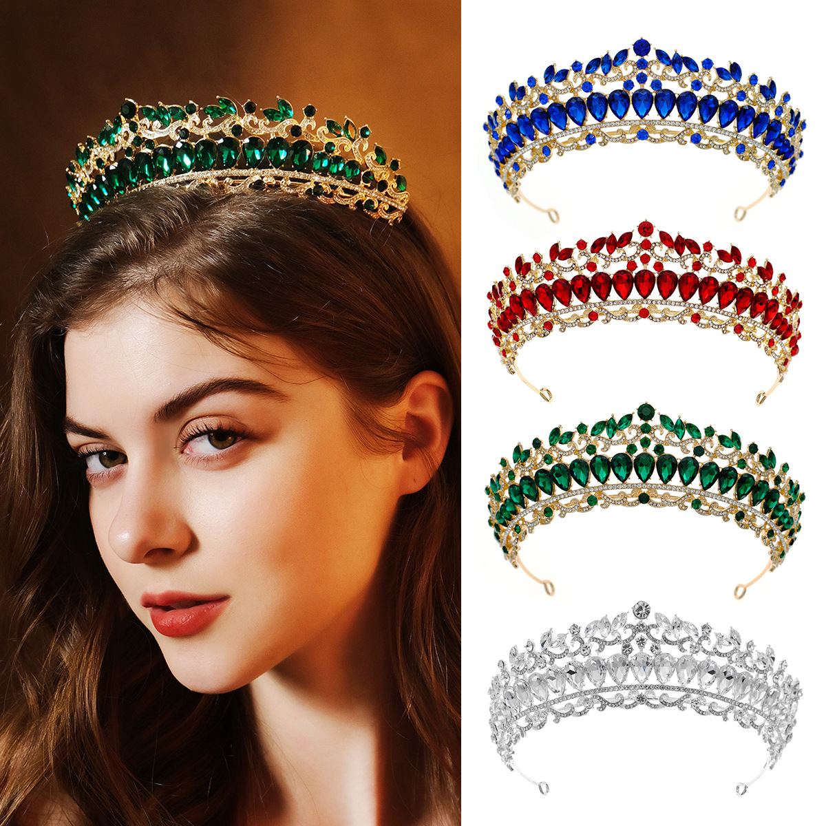 Bridal Headwear Luxury Rhinestone Crown Headband Princess Birthday Party Hair Accessories Alloy Color Crystal Crown