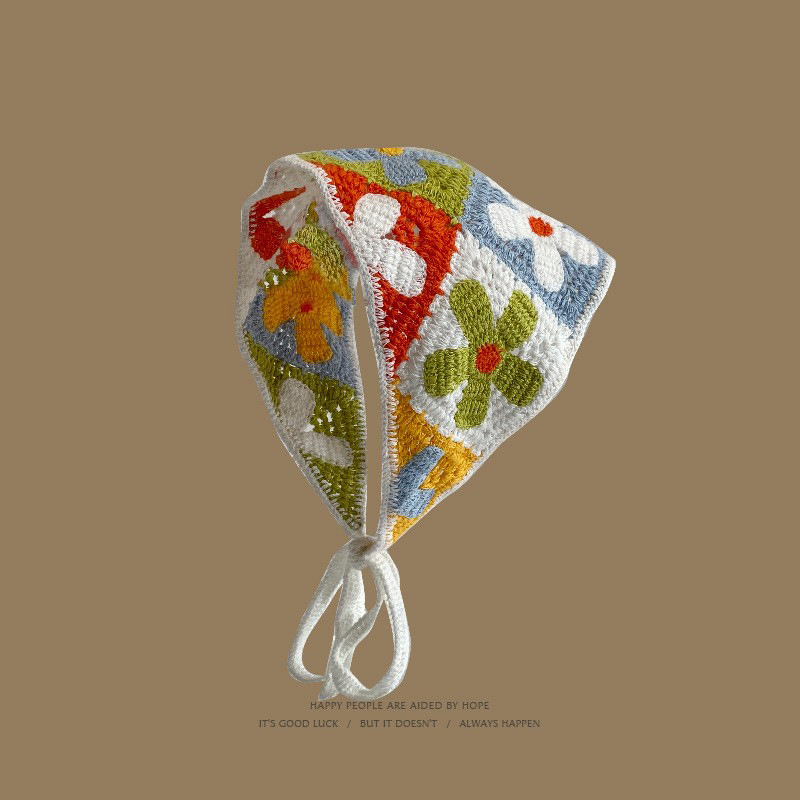 Mori estilo pastoral tejido a mano bufanda triangular floral cinturón para el cabello mujer primavera y otoño retro francés bufanda de ganchillo hueco marea