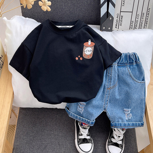 Boys summer suit  new fashionable baby summer short-sleeved clothes children's handsome children's clothing one piece drop shipping