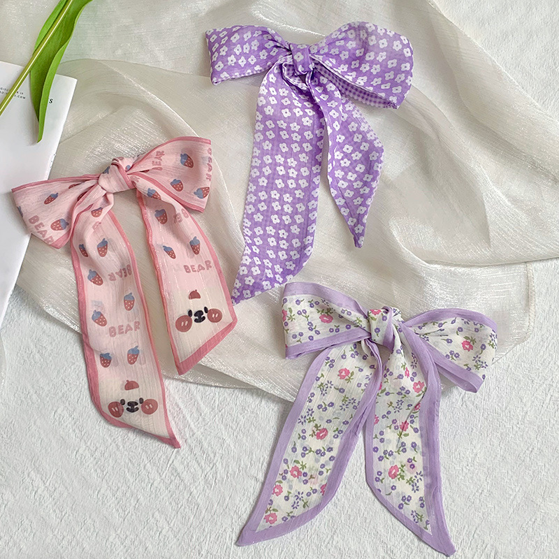 Pañuelo de seda pequeño largo francés de verano, cinturón de pelo floral pequeño, paquete de cabello trenzado, bufanda de cinta fina de gasa