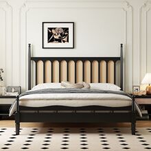 实木藤编床中古风床美式复古床中古风现代简约主卧床卧室成套家具