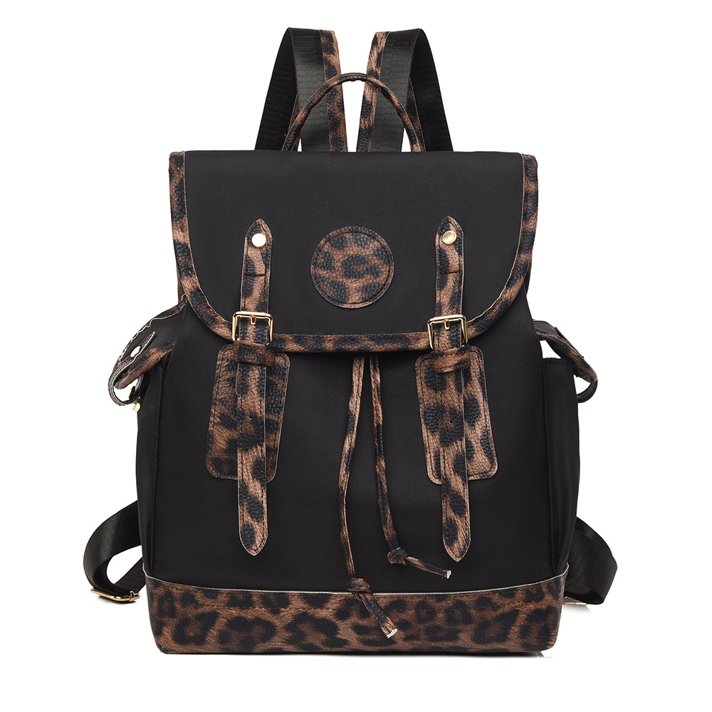 Amazon nueva mochila de tela Oxford para mujer casual moda estampado de leopardo contraste color antirrobo mochila para computadora de gran capacidad