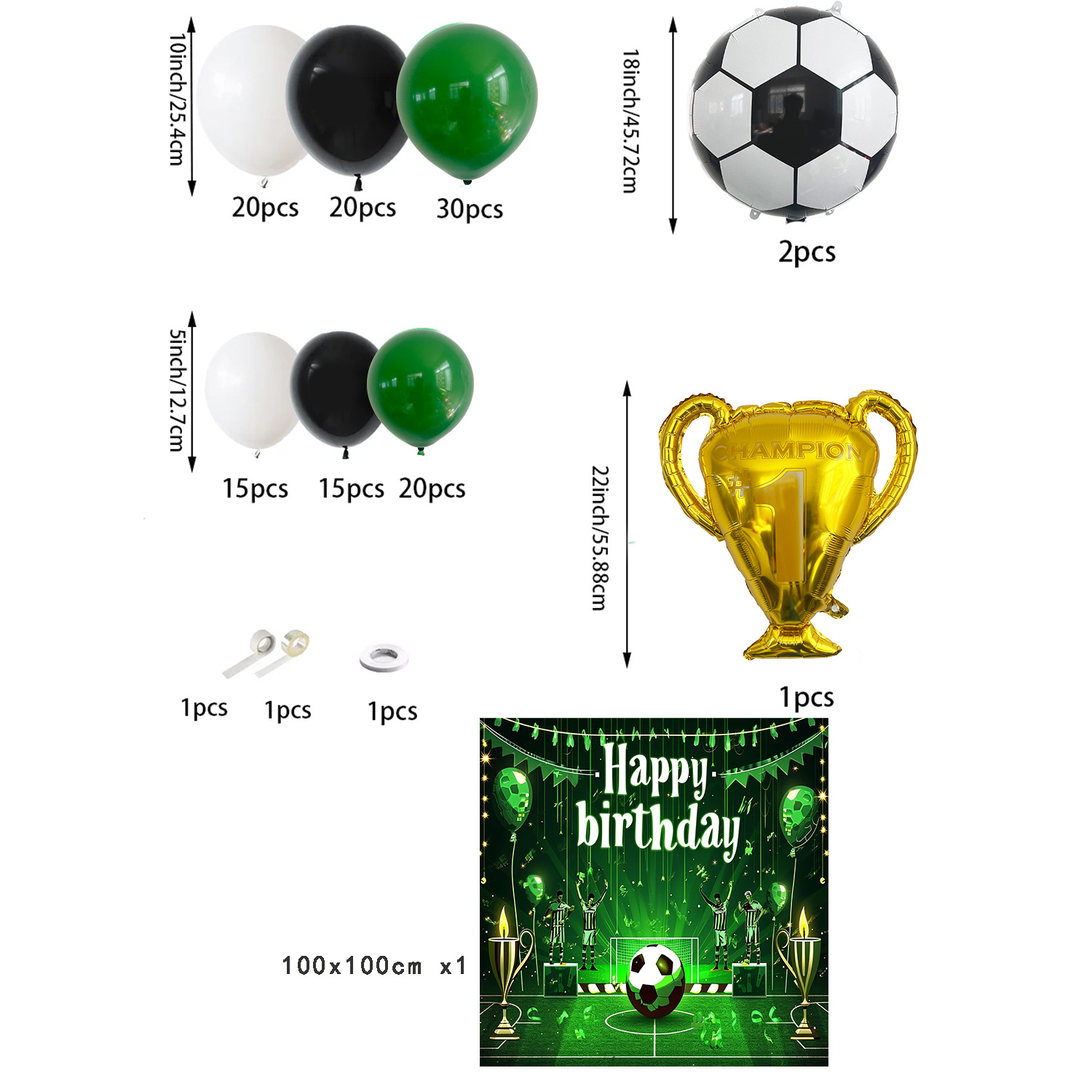Balón verde de fútbol para niños con tela de fondo de cumpleaños set decoración de la Copa del Mundo