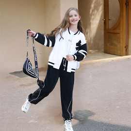 女童外套春装2025新款儿童洋气休闲夹克棒球服大童时尚卫裤两件套