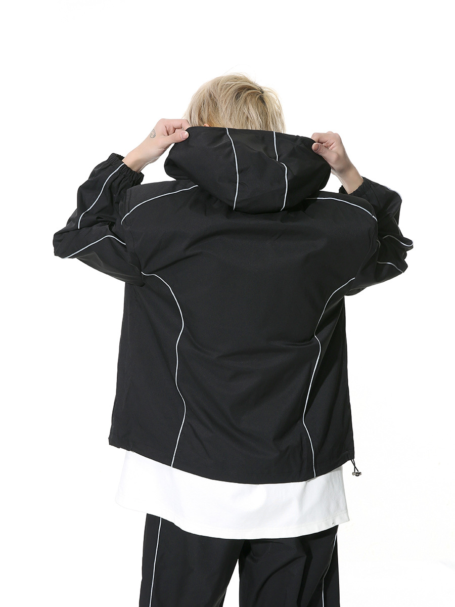 Mtlclothes ropa de Hombre | 2024 primavera nuevo nicho diseño línea brillante reflectante chaqueta con capucha traje moda