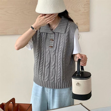 法式翻领麻花针织毛衣马甲背心女秋冬新款高级感坎肩叠穿打底上衣